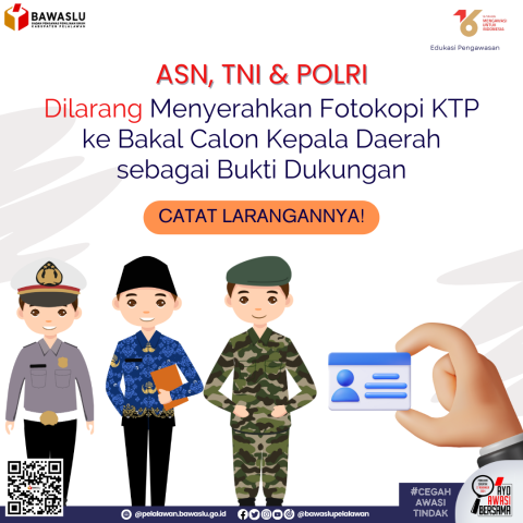Flyer Edukasi Pemilu ASN, TNI dan Polri Dilarang Menyerahkan Salinan KTP-El