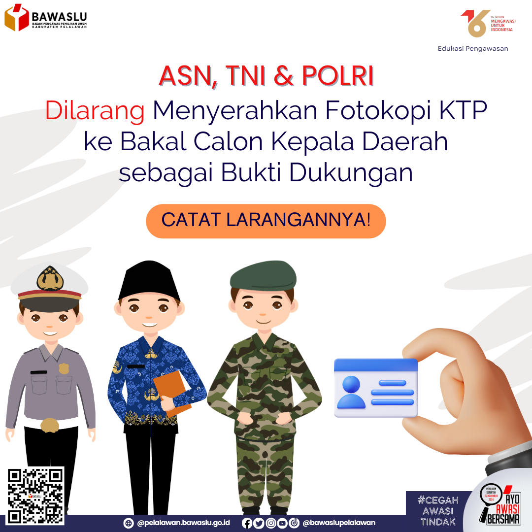 Flyer Edukasi Pemilu ASN, TNI dan Polri Dilarang Menyerahkan Salinan KTP-El